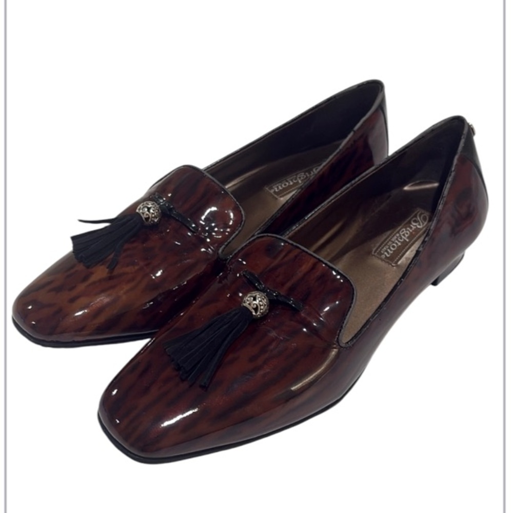 Brighton Cheetah print black patent leather Loafers with Tassel women’s 9